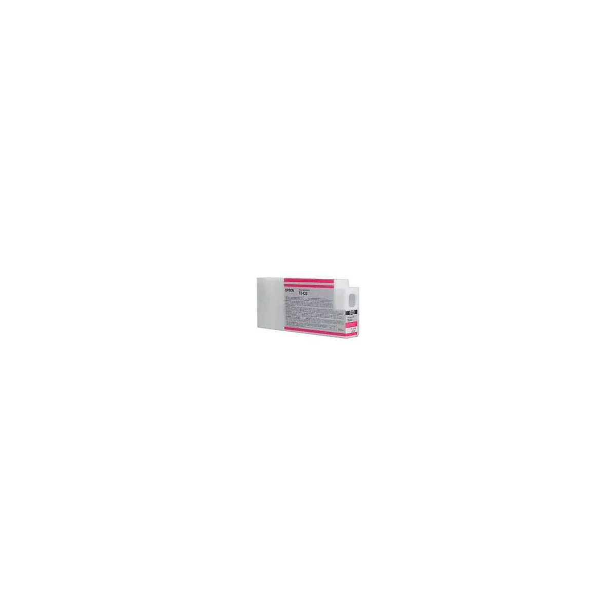 Eine rosa Tintenpatrone mit grauem Etikett und schwarzer Schrift. Aufschrift: "Epson T6423".