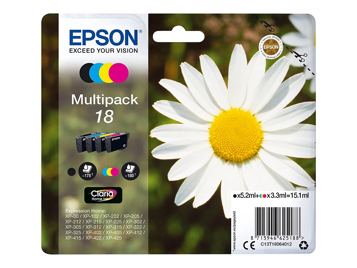 Epson 18 Multipack - 4er-Pack - Schwarz, Gelb, Cyan, Magenta - original - Tintenpatrone