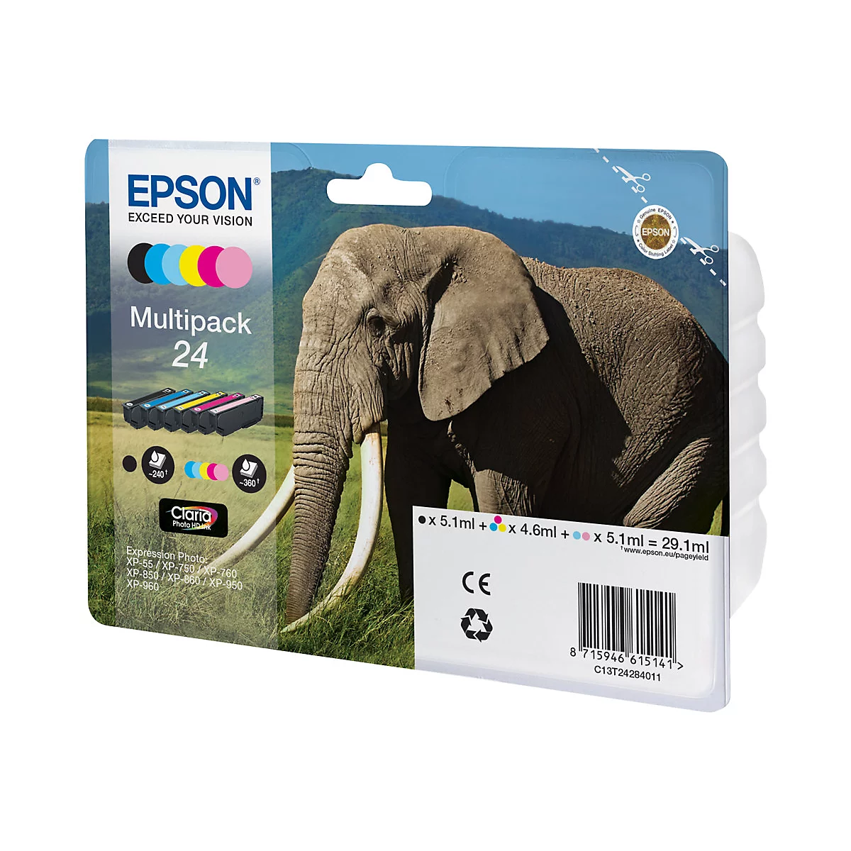 Epson 24 Multipack - 6er-Pack - Schwarz, Gelb, Cyan, Magenta, hellmagentafarben, hell Cyan - original - Tintenpatrone (Alternative zu: Epson 24XL)