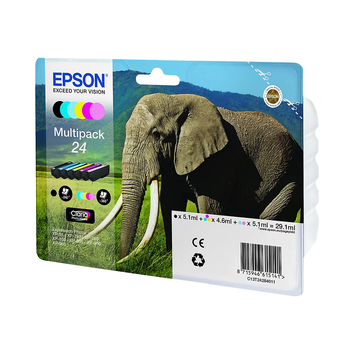 Epson 24 Multipack - 6er-Pack - Schwarz, Gelb, Cyan, Magenta, hellmagentafarben, hell Cyan - original - Tintenpatrone (Alternative zu: Epson 24XL)