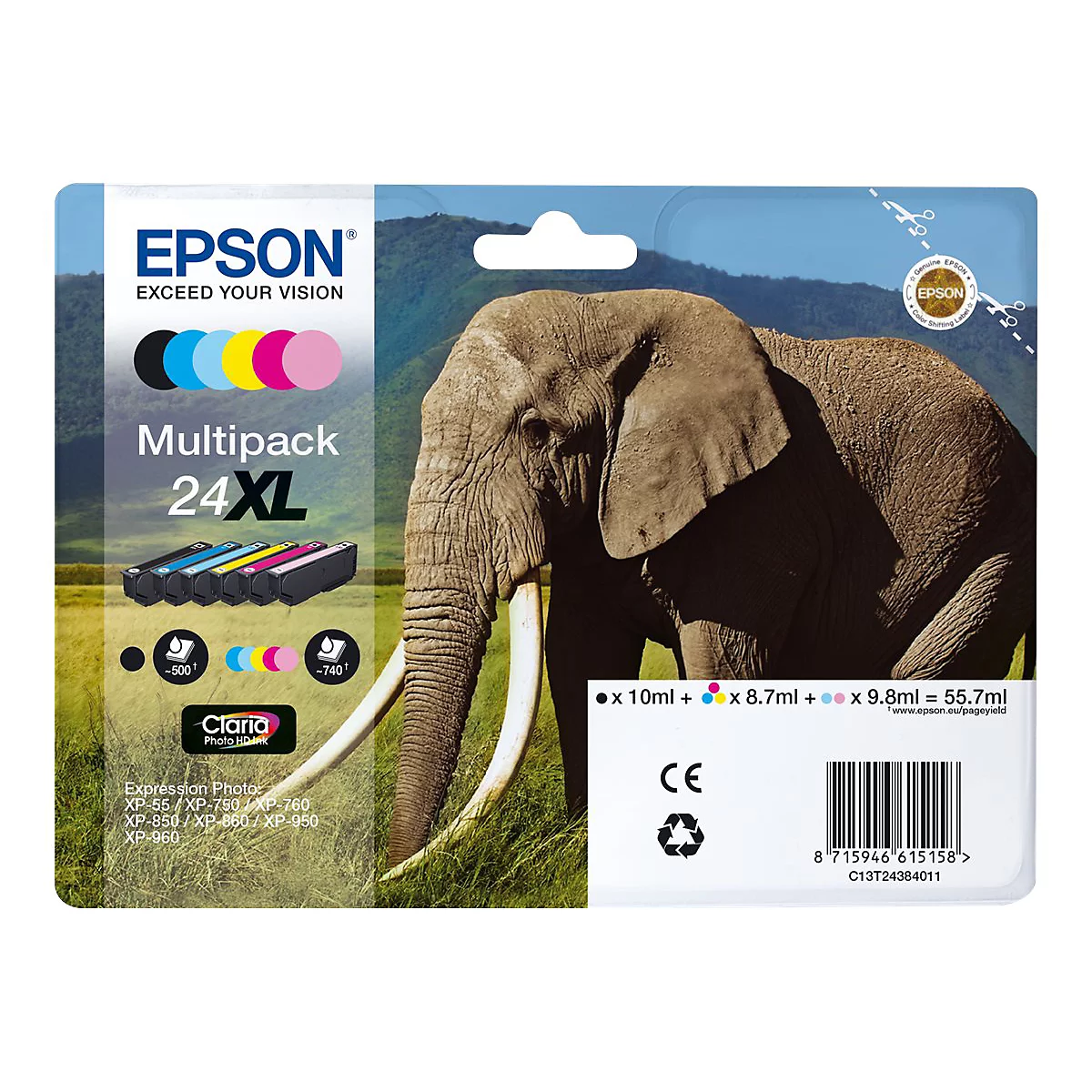 Epson 24XL Multipack - 6er-Pack - XL - Schwarz, Gelb, Cyan, Magenta, hellmagentafarben, hell Cyan - original - Tintenpatrone