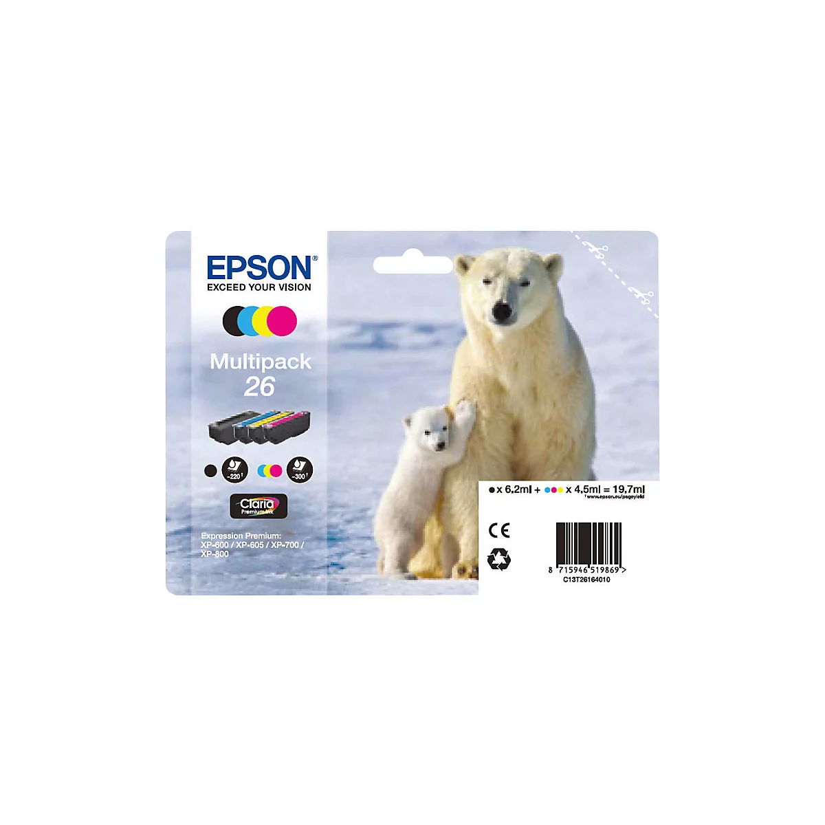 Epson 26 Multipack - 4er-Pack - Schwarz, Gelb, Cyan, Magenta - original - Tintenpatrone