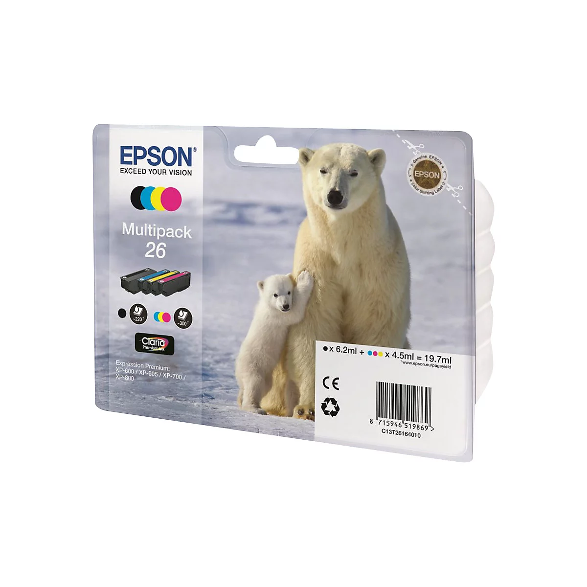 Epson 26 Multipack - 4er-Pack - Schwarz, Gelb, Cyan, Magenta - original - Tintenpatrone