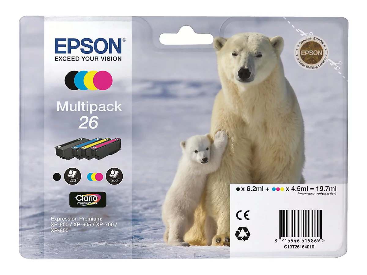 Epson 26 Multipack - 4er-Pack - Schwarz, Gelb, Cyan, Magenta - original - Tintenpatrone