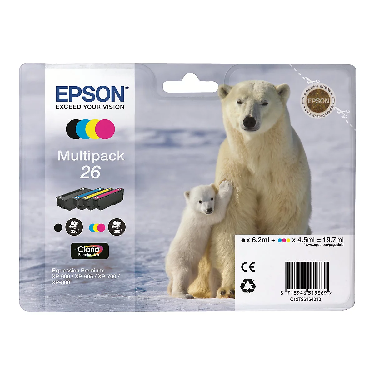 Epson 26 Multipack - 4er-Pack - Schwarz, Gelb, Cyan, Magenta - original - Tintenpatrone