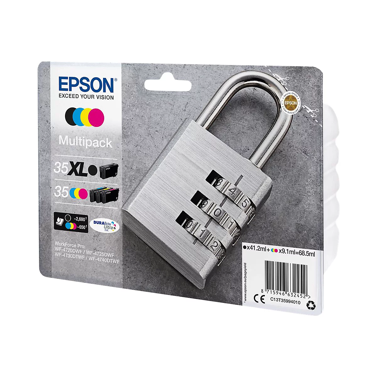 Epson 35XL Multipack - 4er-Pack - XL - Schwarz, Gelb, Cyan, Magenta - original - Blister mit RF- / akustischem Alarmsignal