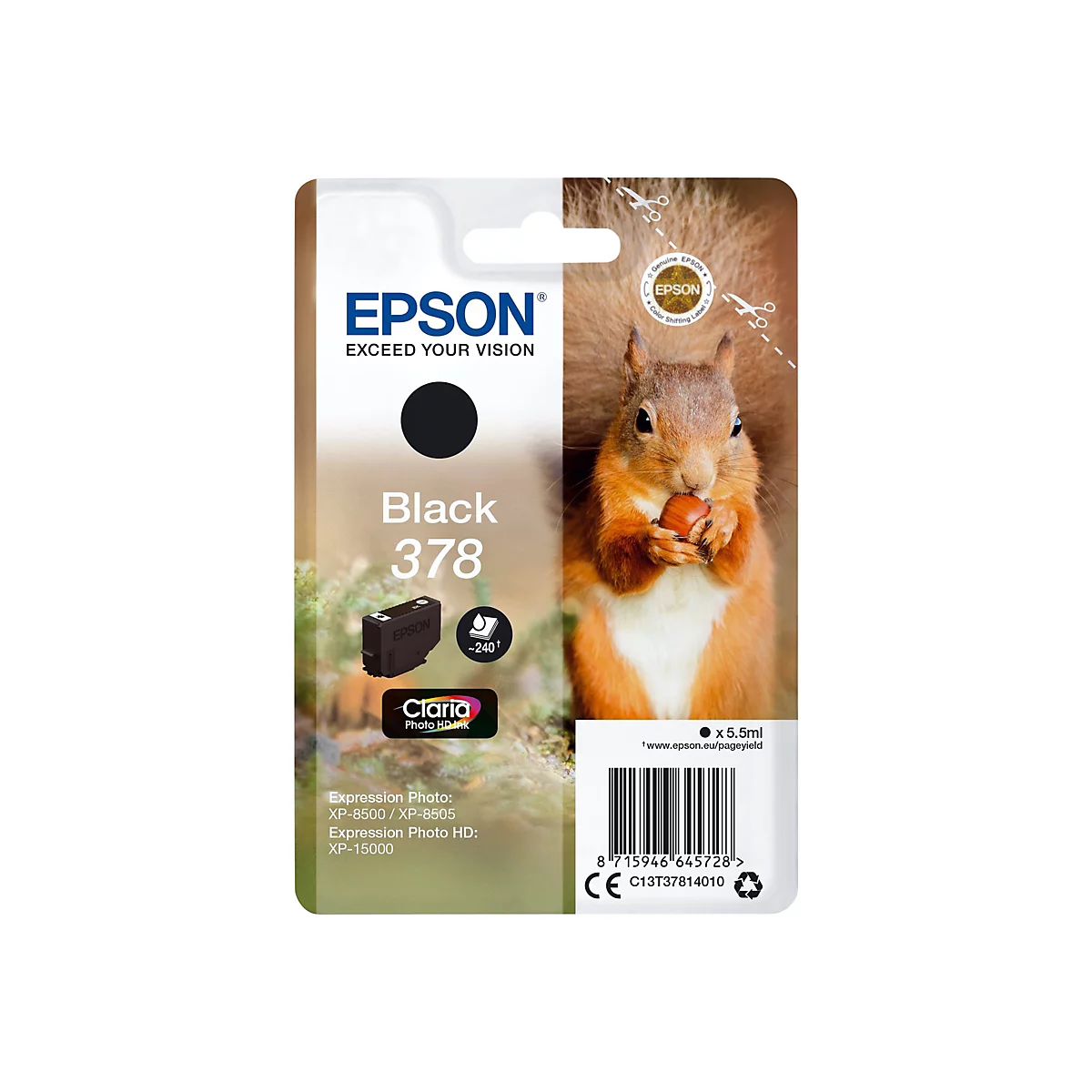 Epson Tintenpatrone mit Eichhörnchen, das eine Nuss hält.