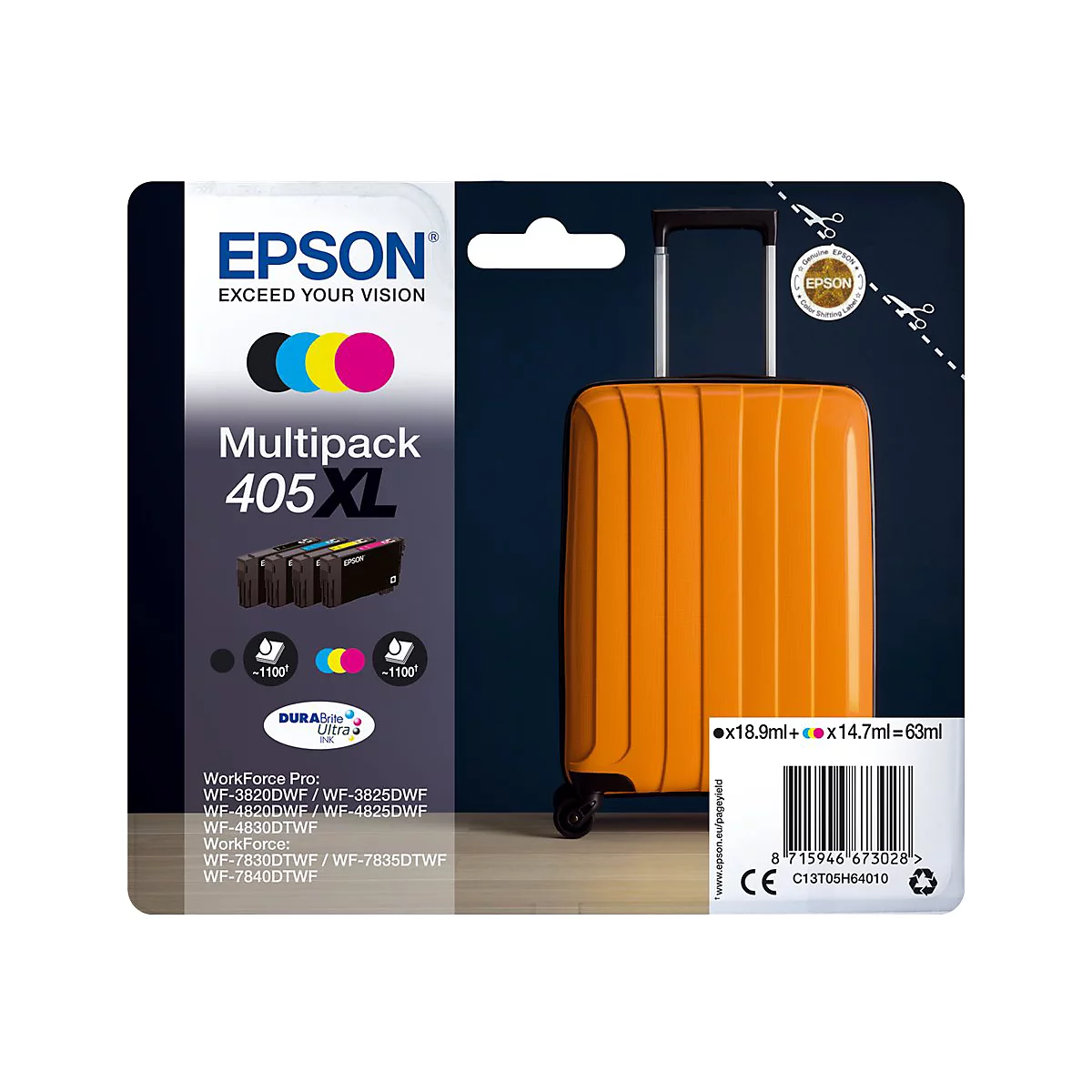 Epson 405XL Multipack - 4er-Pack - XL - Schwarz, Gelb, Cyan, Magenta - original - Tintenpatrone