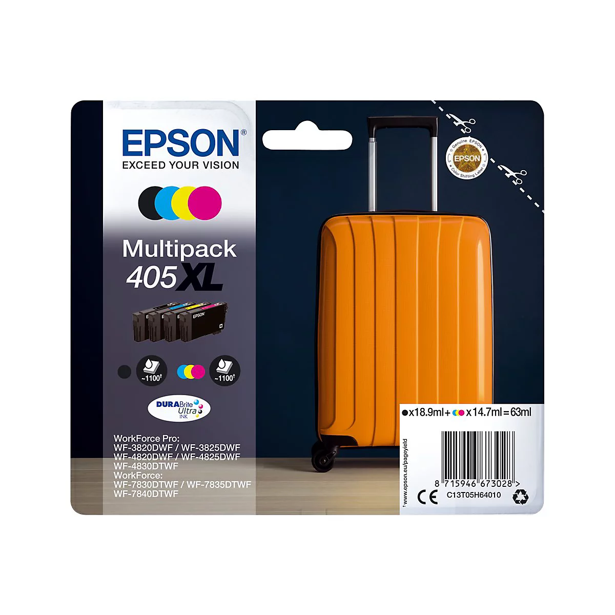 Epson 405XL Multipack - 4er-Pack - XL - Schwarz, Gelb, Cyan, Magenta - original - Tintenpatrone