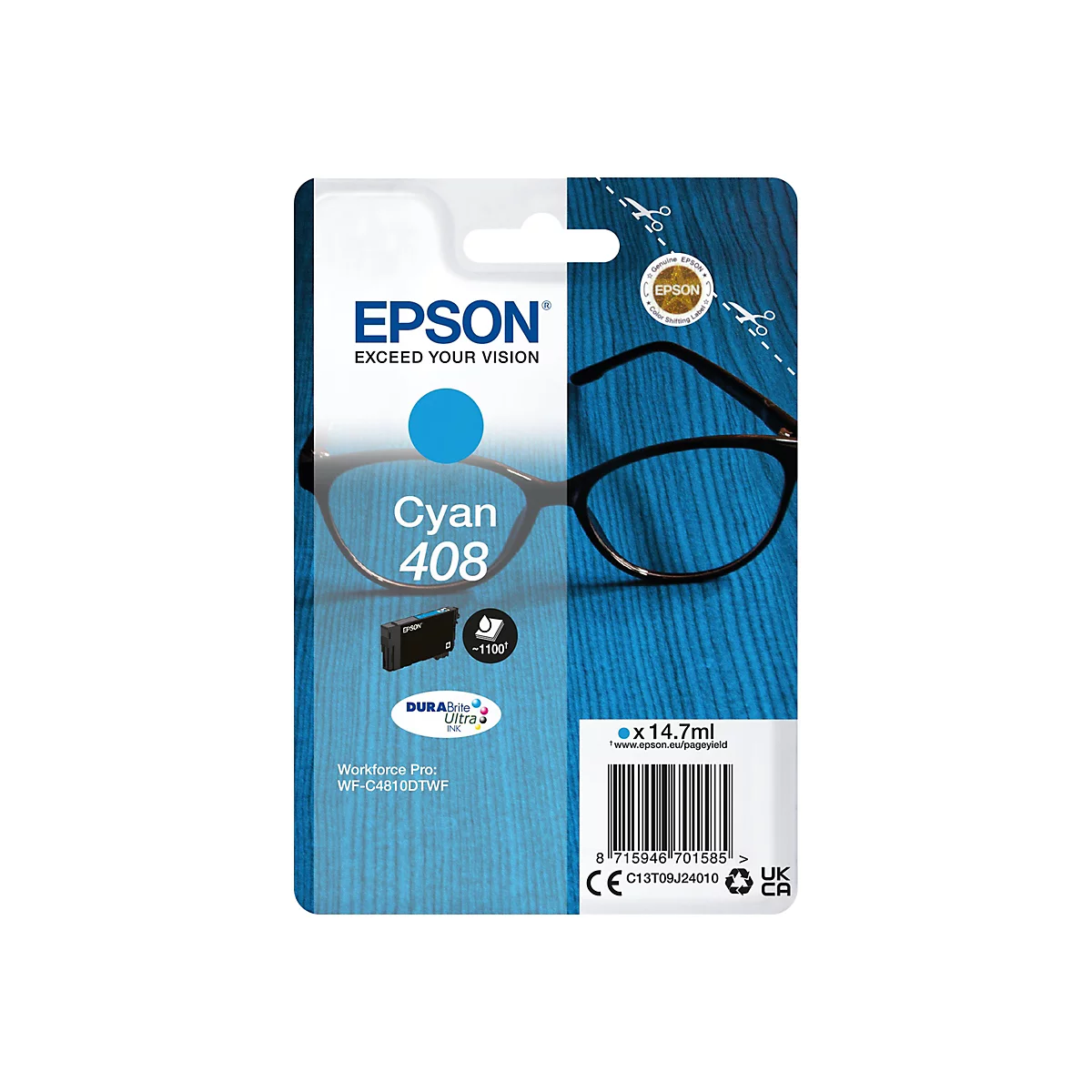 Epson 408 - 14.7 ml - mit hoher Kapazität - Cyan - original - Blisterverpackung