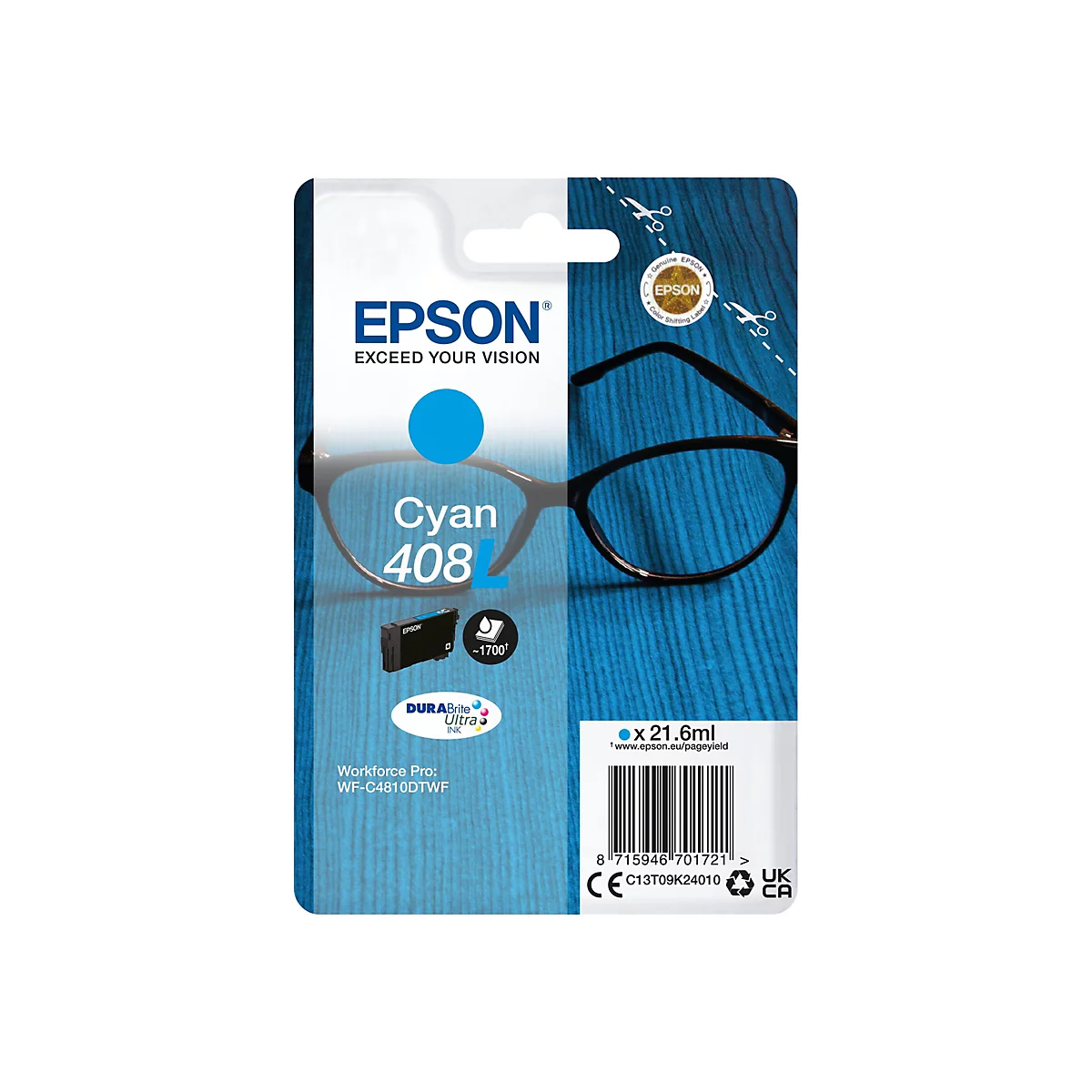 Epson 408L - 21.6 ml - Cyan - original - Blisterverpackung - Tintenpatrone