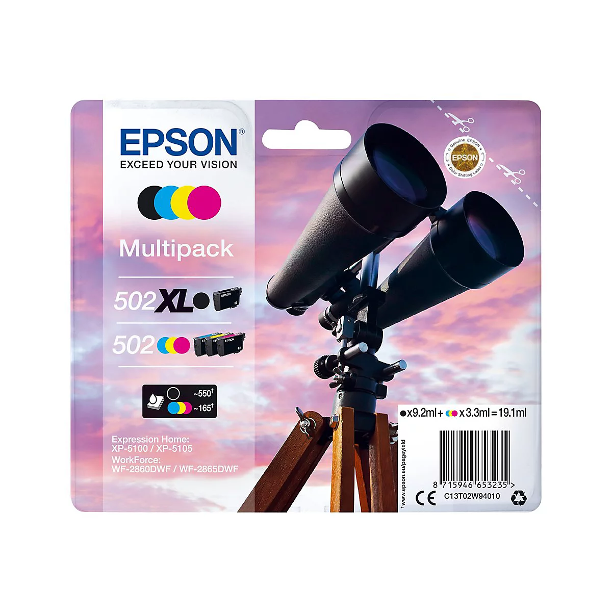 Epson 502/502XL Multipack - 4er-Pack - Schwarz, Gelb, Cyan, Magenta - original - Tintenpatrone