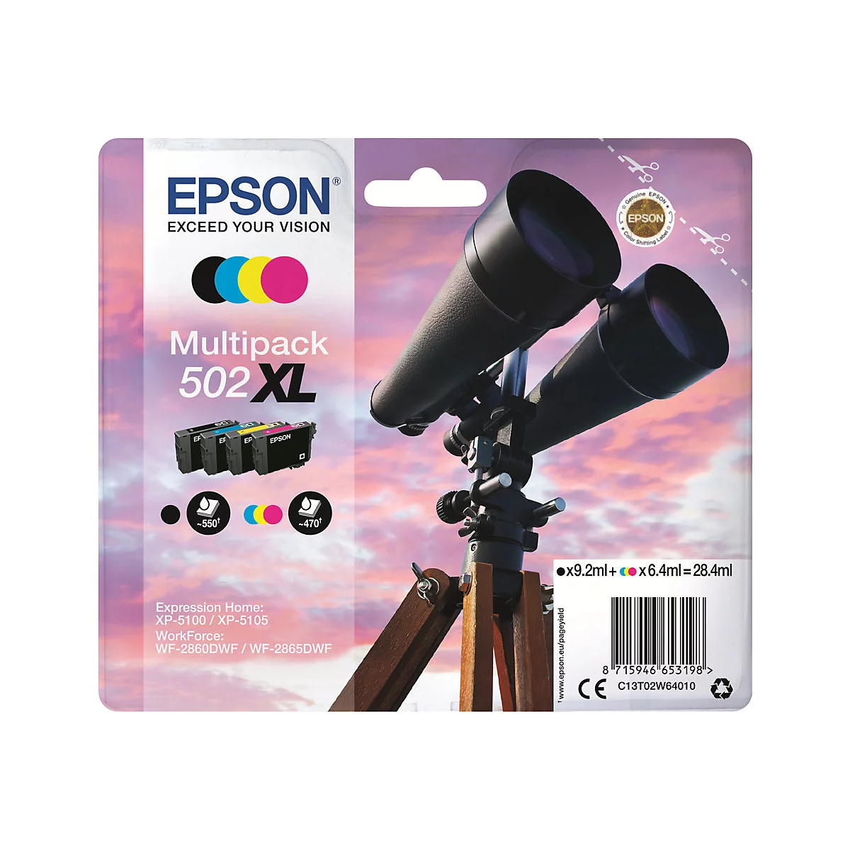 Epson 502XL Multipack - 4er-Pack - mit hoher Kapazität - Schwarz, Gelb, Cyan, Magenta - original - Tintenpatrone