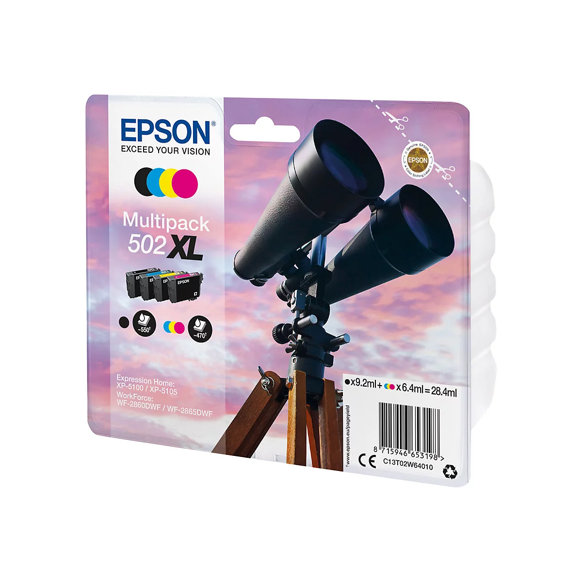 Epson 502XL Multipack - 4er-Pack - mit hoher Kapazität - Schwarz, Gelb, Cyan, Magenta - original - Tintenpatrone