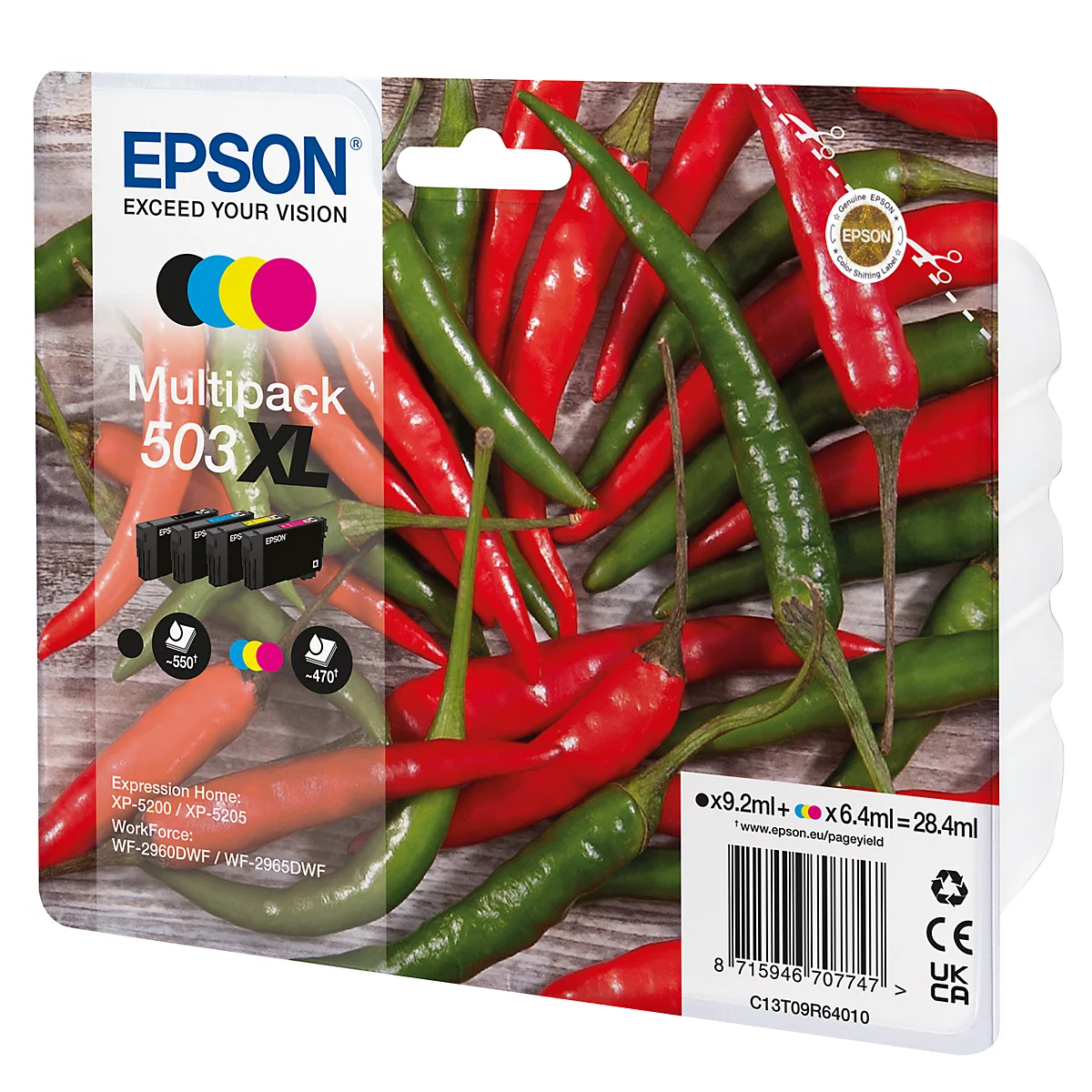 Epson Tintenpatronen-Multipack 503XL vor Chilis. Text: Epson, Multipack, 503 XL.