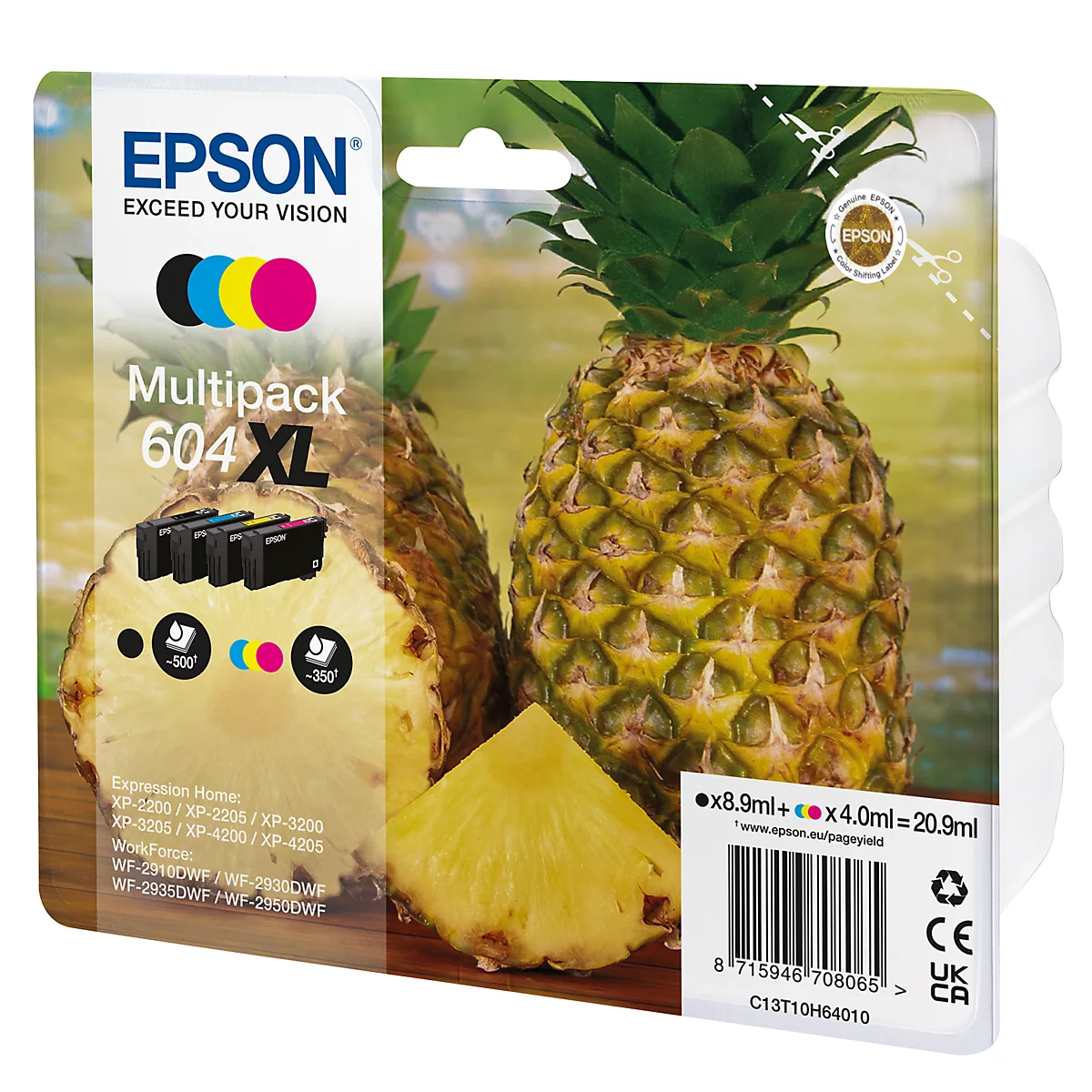 Epson Tintenpatronen-Multipack 604 XL mit Ananas, Text und Logo.