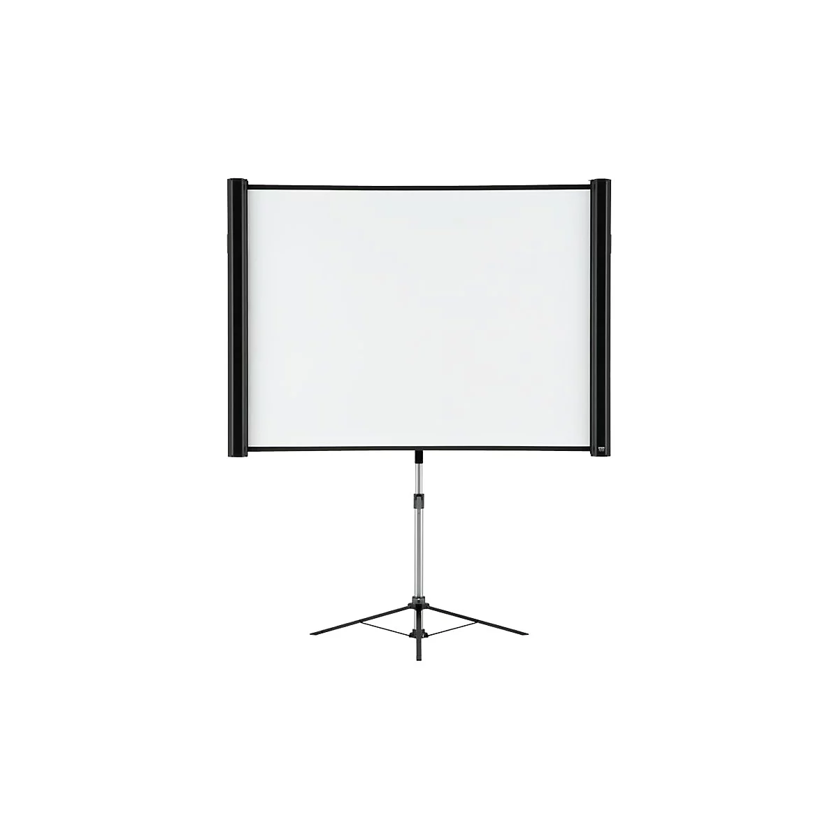 Leinwand mit schwarzem Rahmen, auf einem Stativ. Weißer Hintergrund.