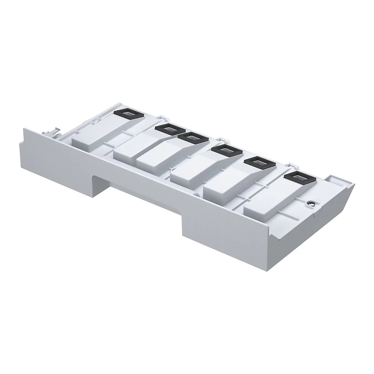 BoÃ®tier en plastique blanc avec plusieurs Ã©lÃ©ments noirs, probablement un composant Ã©lectronique.