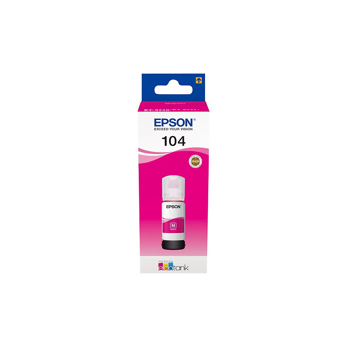 Epson Tintenflasche, Magenta, 104. Produktverpackung auf weißem Hintergrund.