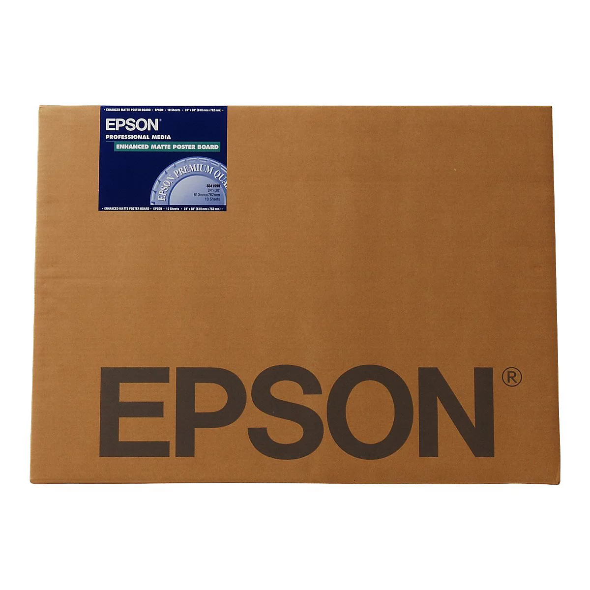 Epson Enhanced Matte Poster Board im braunen Karton mit blauem Branding-Label oben links.