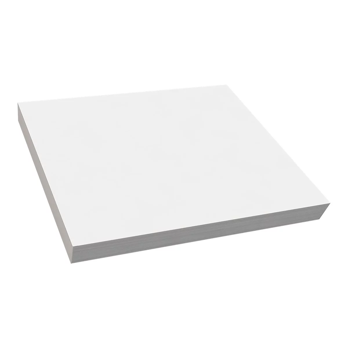 Ein quadratischer Stapel weißes Papier vor einem weißen Hintergrund.