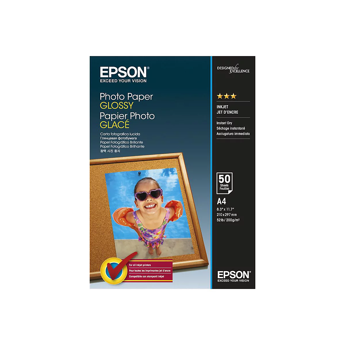 Epson Hochglanz-Fotopapier A4 Packung mit einem Kind im Pool auf dem Cover.