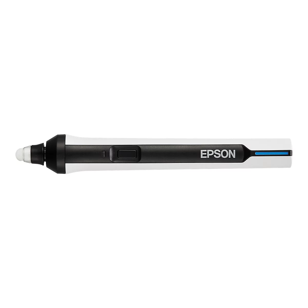 Epson Interaktionsstift in Weiß und Schwarz vor neutralem Hintergrund.