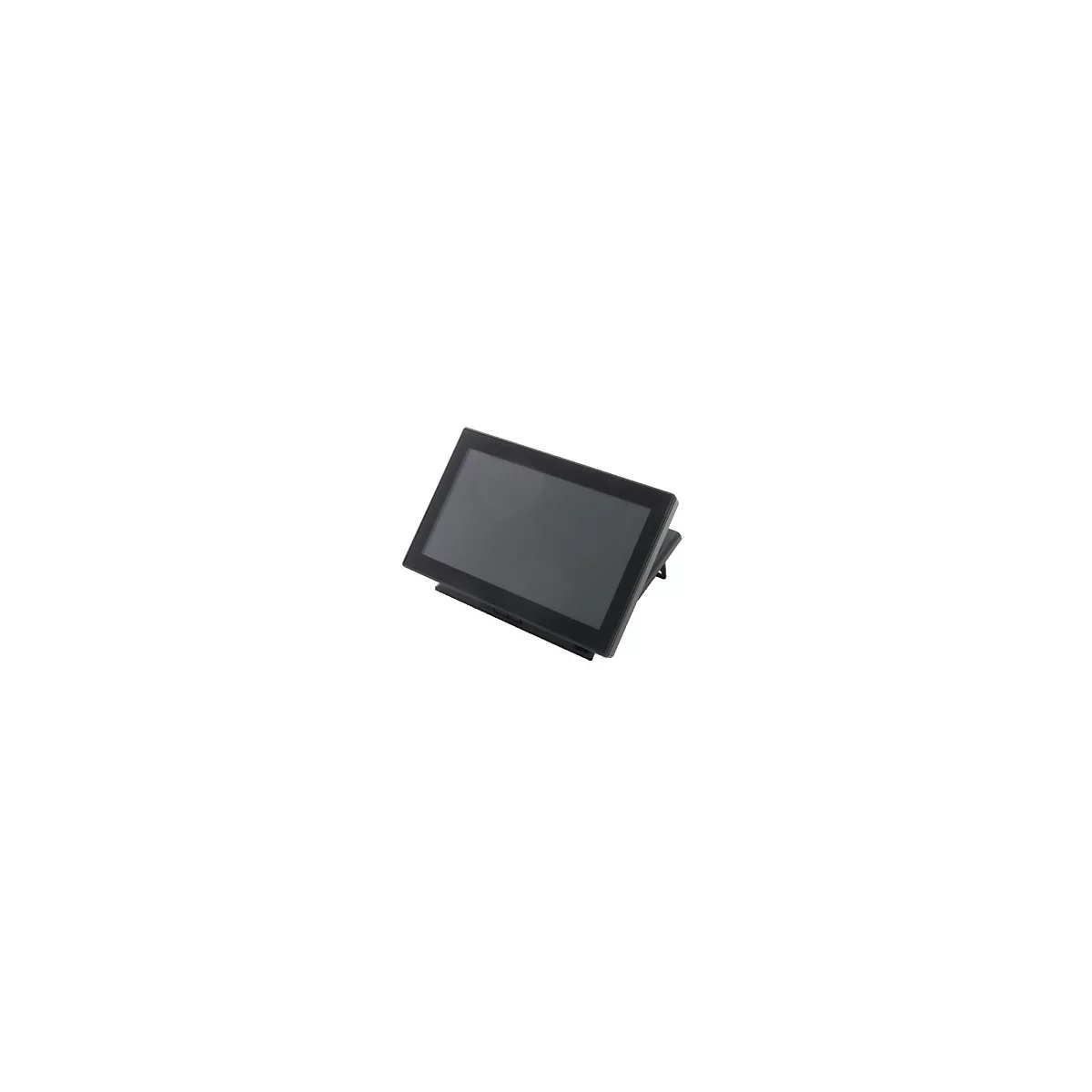 Ein schwarzes Tablet, leicht schräg gestellt, vor weißem Hintergrund.