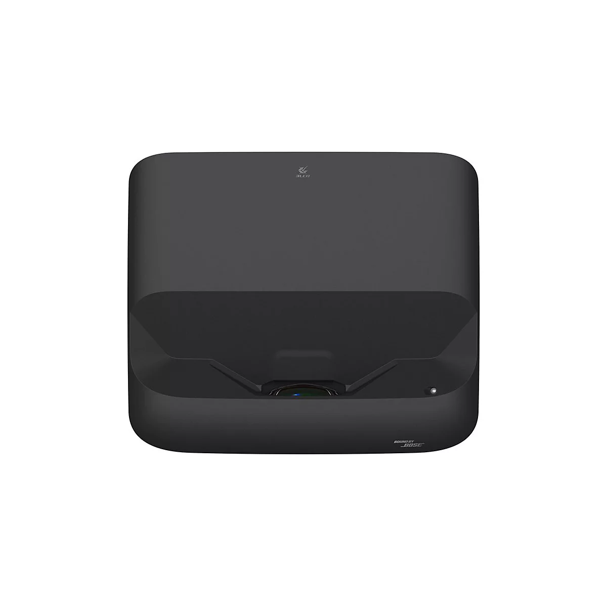 Schwarzer Projektor, abgerundete Form, mit "BOUND BY BOSE" am Boden.