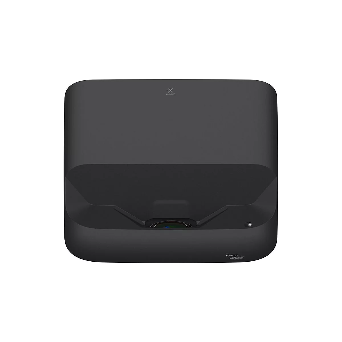 Schwarzer Beamer mit abgerundeten Kanten. Unten steht "SOUND BY BOSE".