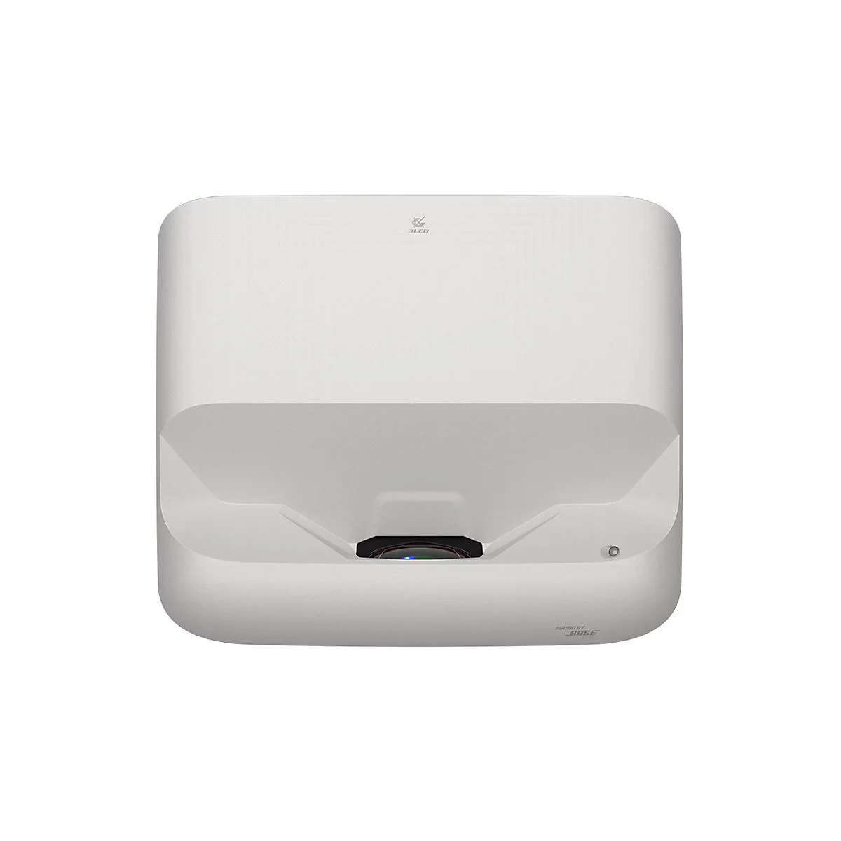 Weißer Projektor mit abgerundeten Ecken. Text: 3LCD und Sound by Bose.