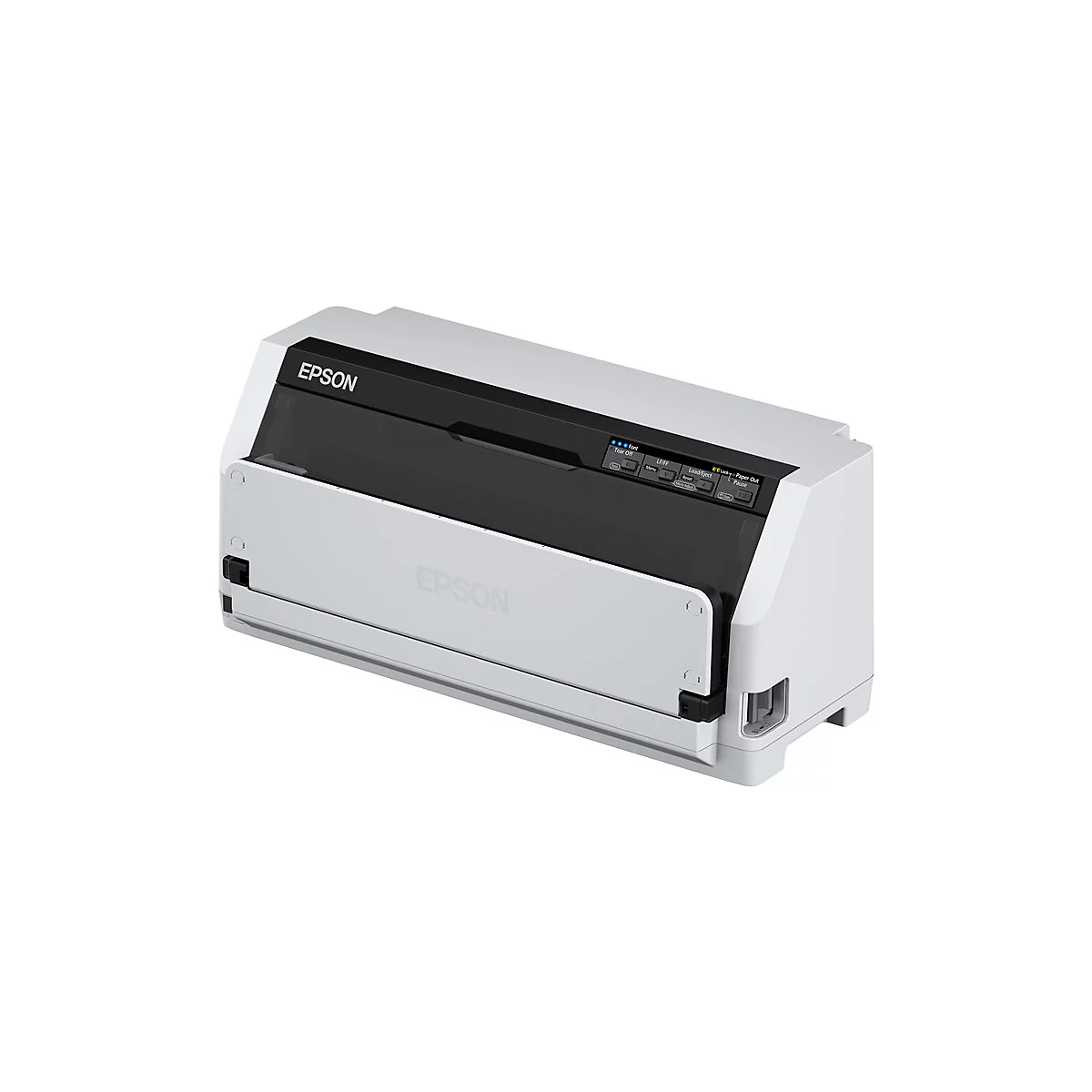 WeiÃŸer Drucker mit schwarzem Deckel und EPSON-Logo. Auf der Oberseite Bedienfelder mit SchriftzÃ¼gen.