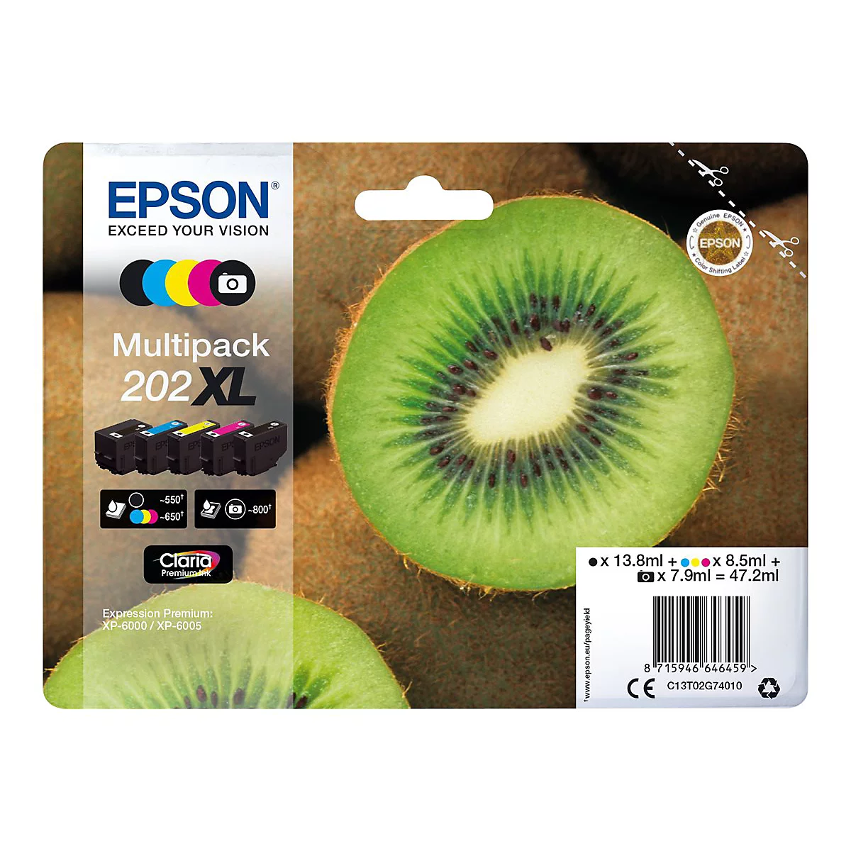 Epson Multipack 202XL - 5er-Pack - mit hoher Kapazität - Schwarz, Gelb, Cyan, Magenta, Photo schwarz - original - Tintenpatrone