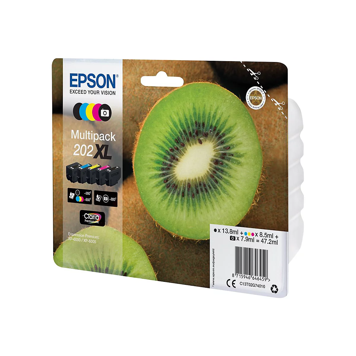 Epson Multipack 202XL - 5er-Pack - mit hoher Kapazität - Schwarz, Gelb, Cyan, Magenta, Photo schwarz - original - Tintenpatrone