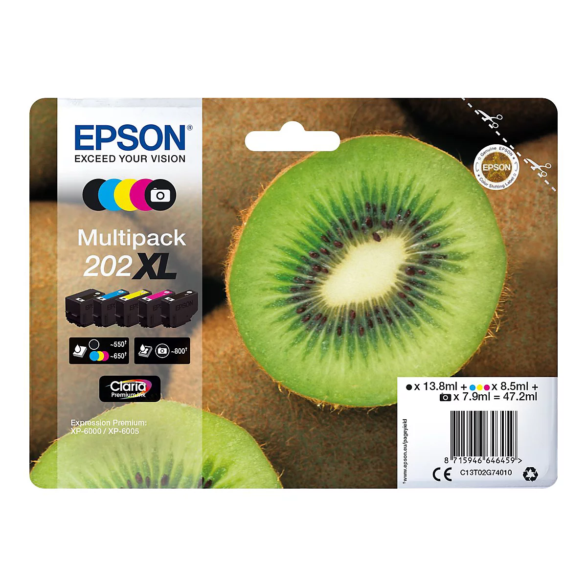 Epson Multipack 202XL - 5er-Pack - mit hoher Kapazität - Schwarz, Gelb, Cyan, Magenta, Photo schwarz - original - Tintenpatrone