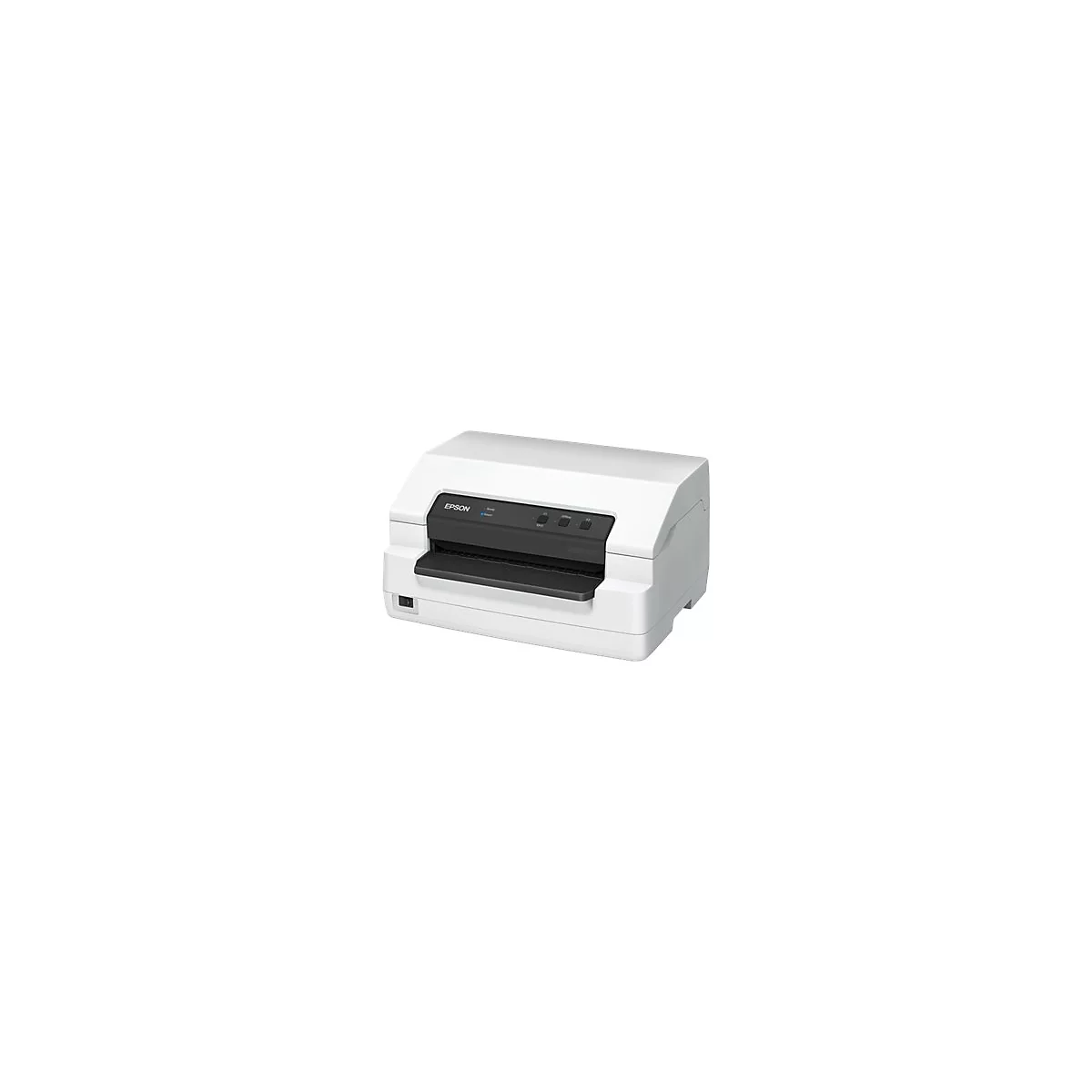 WeiÃŸer Drucker mit schwarzem Bedienfeld. Das Epson-Logo ist zu sehen, daneben KnÃ¶pfe und ein Ein-Aus-Schalter.