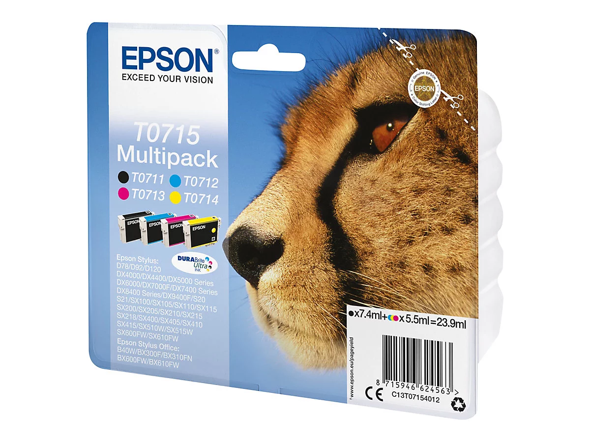 Epson T0715 Multipack - 4er-Pack - Schwarz, Gelb, Cyan, Magenta - original - Tintenpatrone