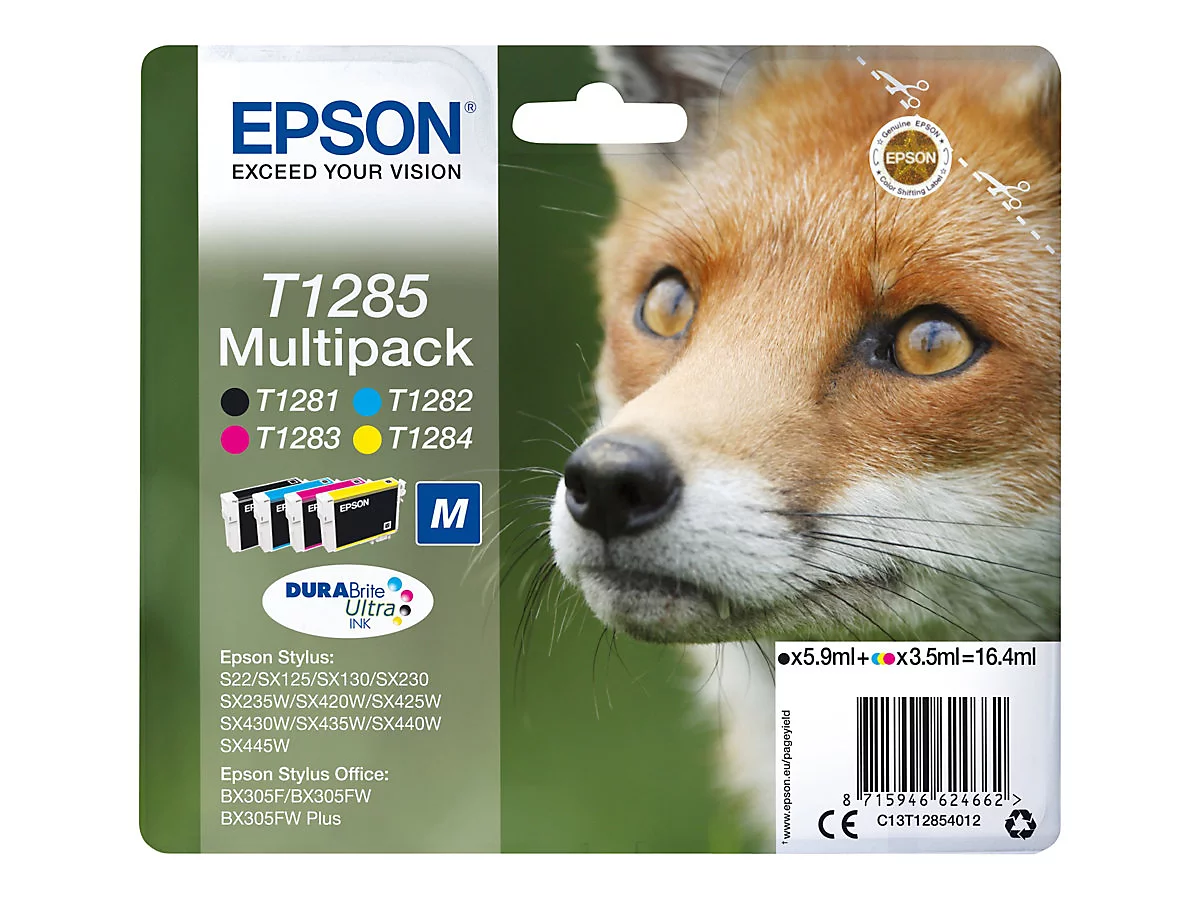 Epson T1285 Multipack - 4er-Pack - Schwarz, Gelb, Cyan, Magenta - original - Tintenpatrone