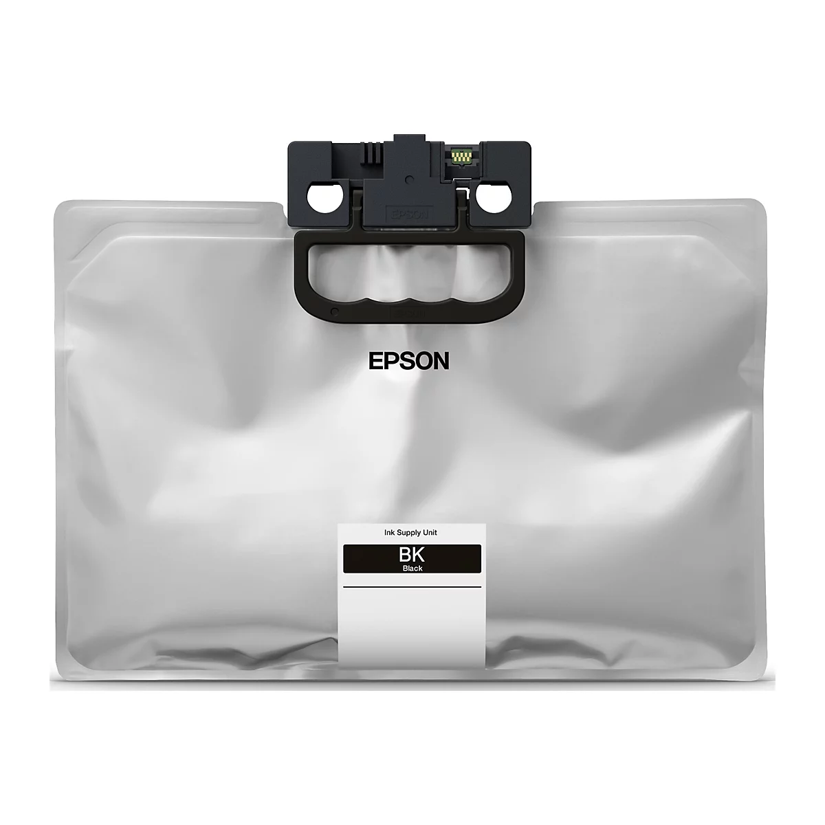 Schwarz-Tintenbeutel mit Griff. Auf dem Beutel steht 'EPSON' und 'Ink Supply Unit BK Black'.