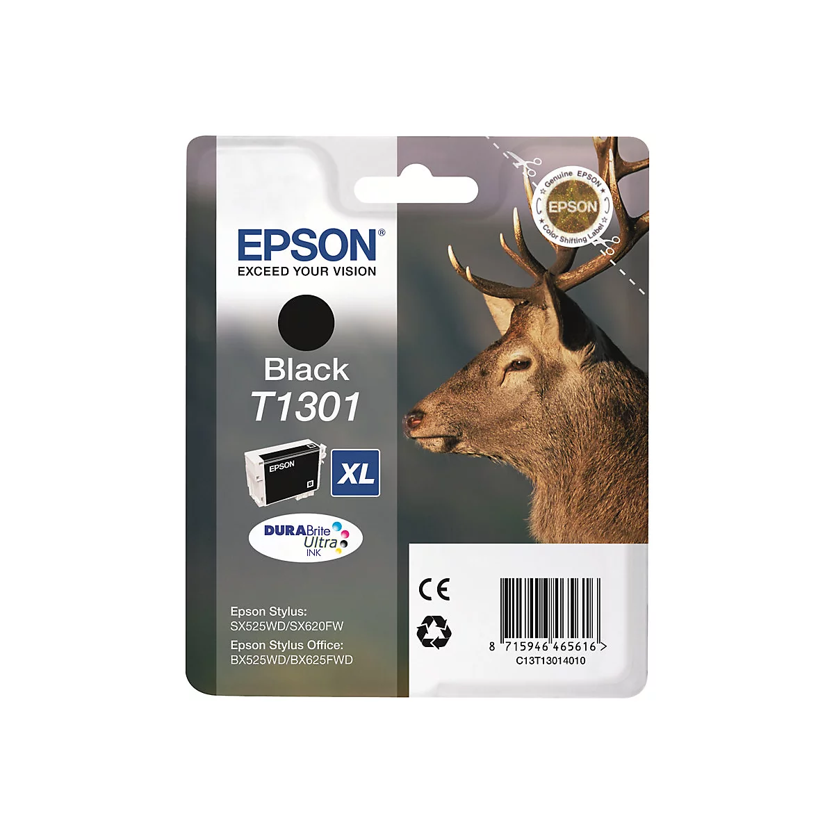 Epson T1301 - Schwarz - original - Blisterverpackung - Tintenpatrone - für Stylus Office BX630, BX635, BX935; WorkForce WF-3010, 3520, 3530, 3540, 7015, 7515, 7525