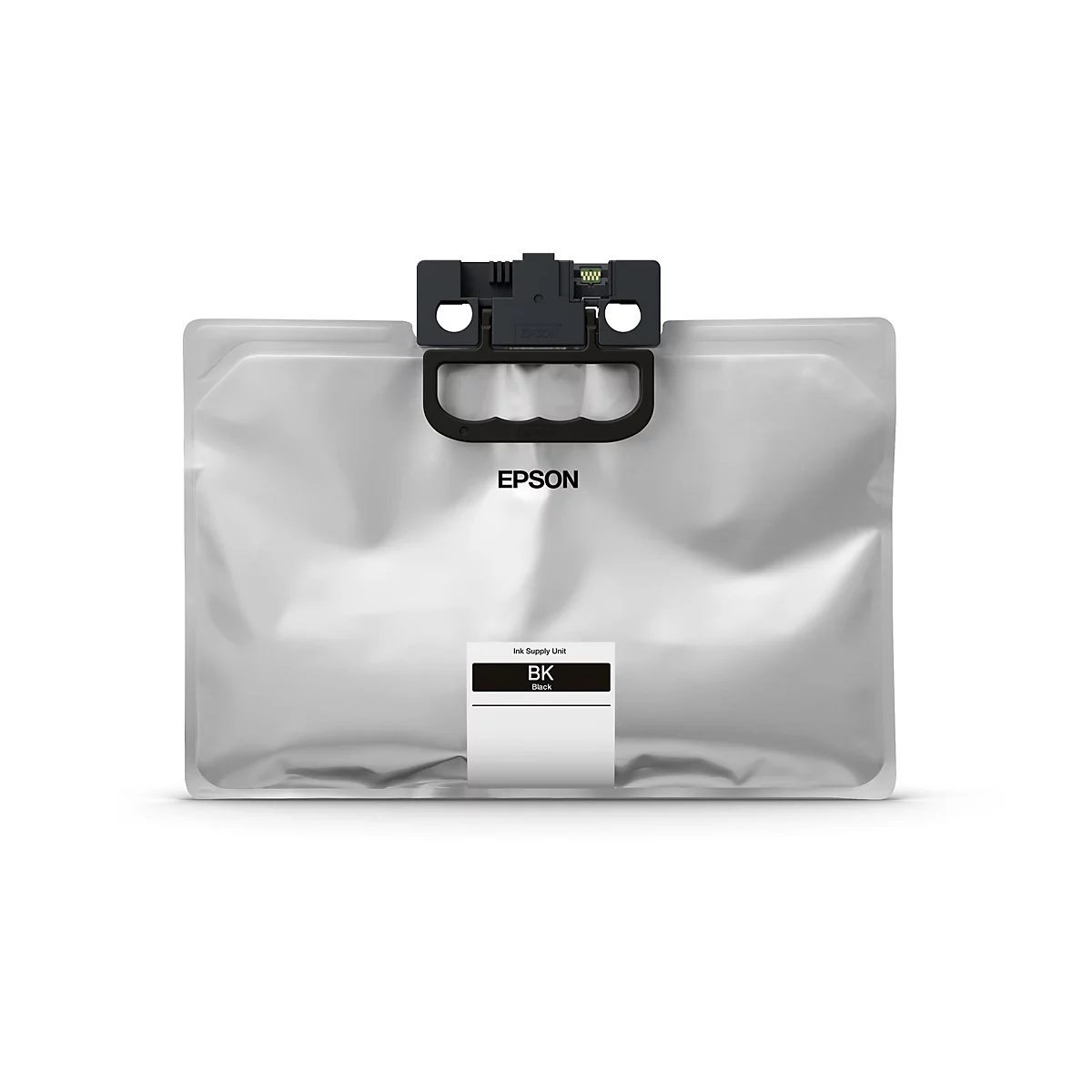 Schwarze Tintenpatrone von Epson, mit Griff und Aufschrift EPSON.