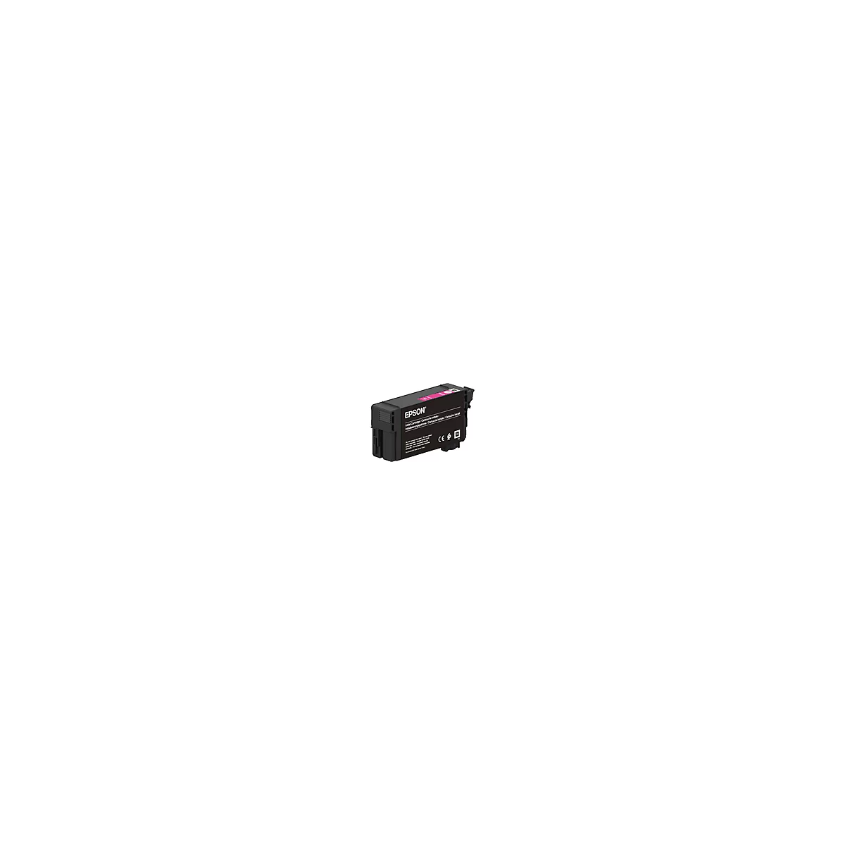 Schwarze Tintenpatrone mit pinkfarbener Tinte. Aufdruck "EPSON".