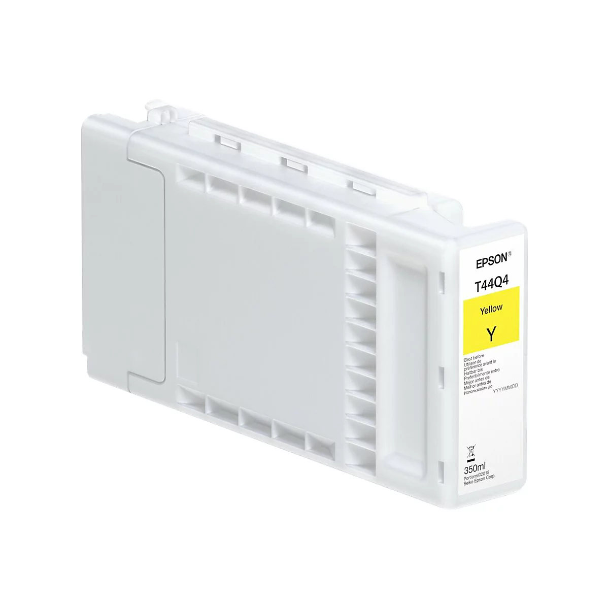 Gelbe Tintenpatrone von Epson; Gelbe Schrift „Yellow Y“ auf weißem Etikett.