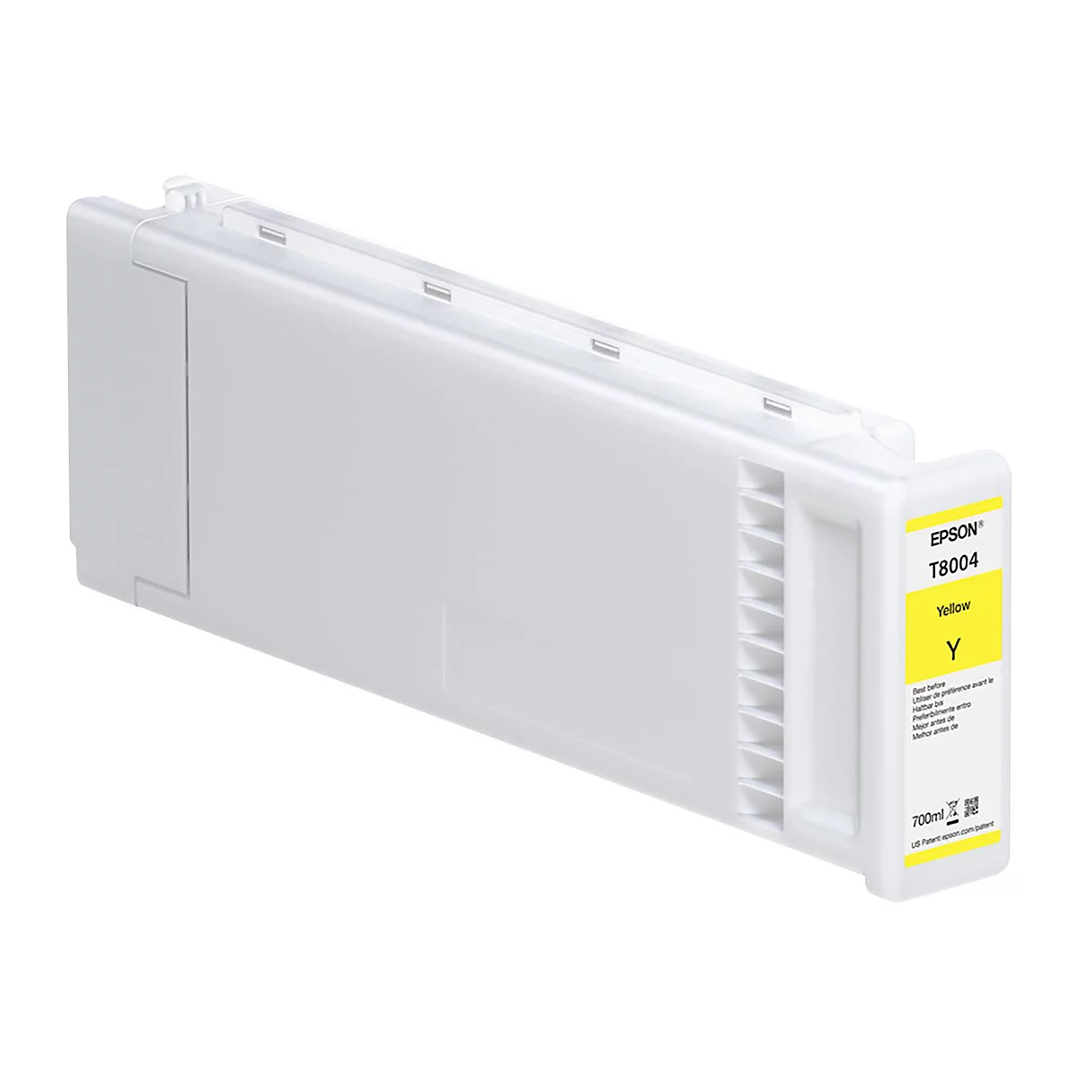 Gelbe Tintenpatrone von Epson T8004. Aufschrift: Yellow und 700ml.