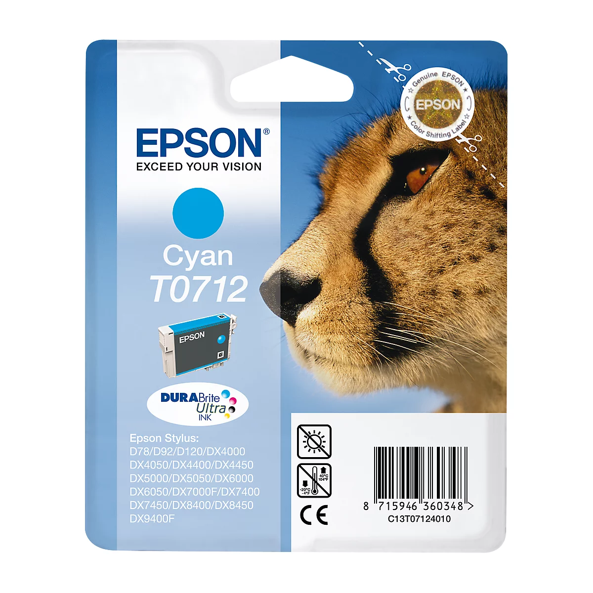 Epson Tintenpatrone T07124012 cyan, original