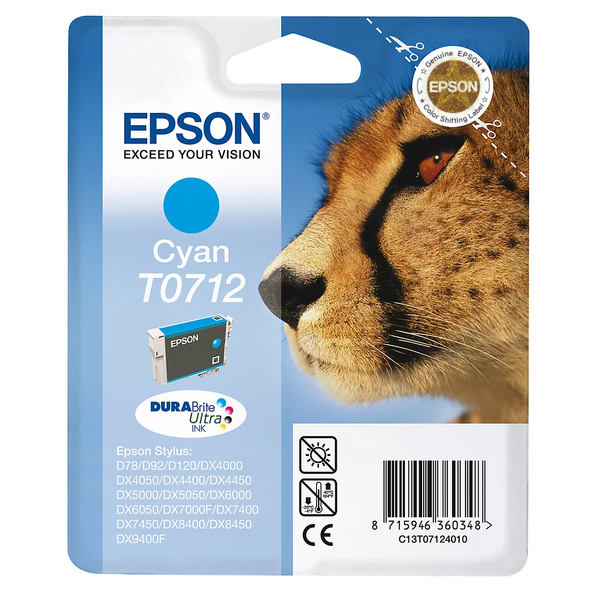 Epson Tintenpatrone T07124012 cyan, original
