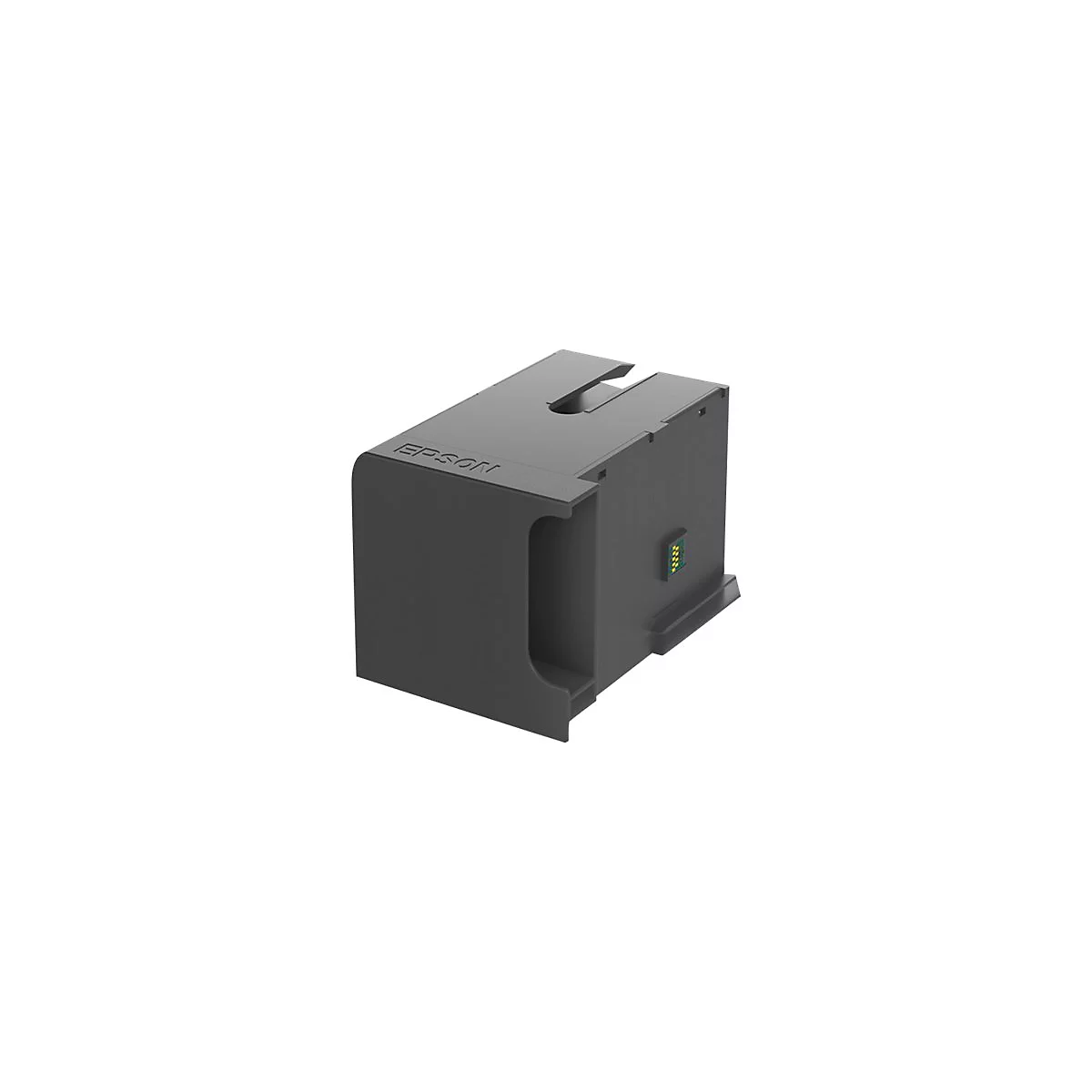 Schwarze Epson-Druckerpatrone. Oben ist der Schriftzug Epson zu erkennen. Seitlich eine Aussparung für den Griff.