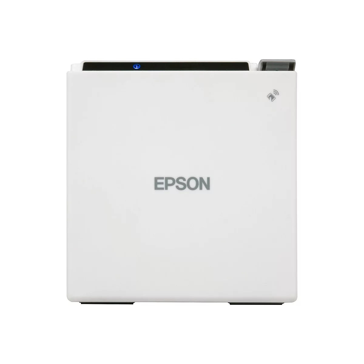 Weißer Drucker mit dem Wort "EPSON" in der Mitte. Oben ein blaues Licht.