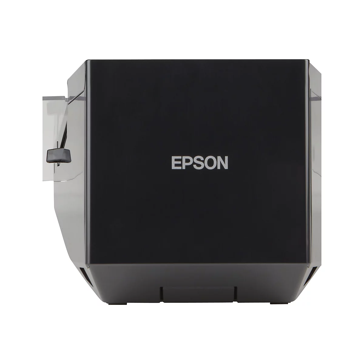 Schwarzer Epson Drucker. Aufschrift: EPSON. Deutlich sichtbar ist der Papierauswurf.