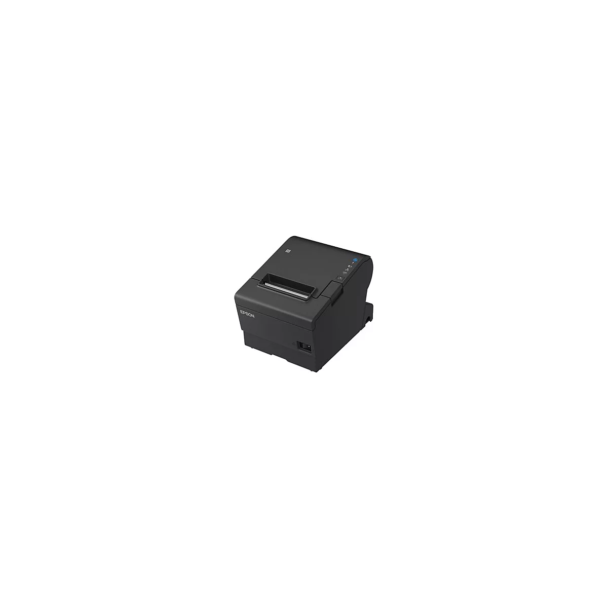 Schwarzer Drucker von Epson, leicht schräg von oben fotografiert. Mit Epson-Logo und Anzeigen.